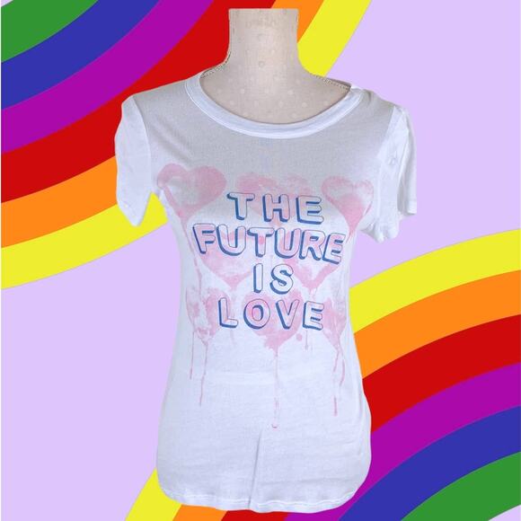 CHASER The Future Is Love Graphic Tee Size S White Crew Neck T-Shirt - Picture 10 of 10